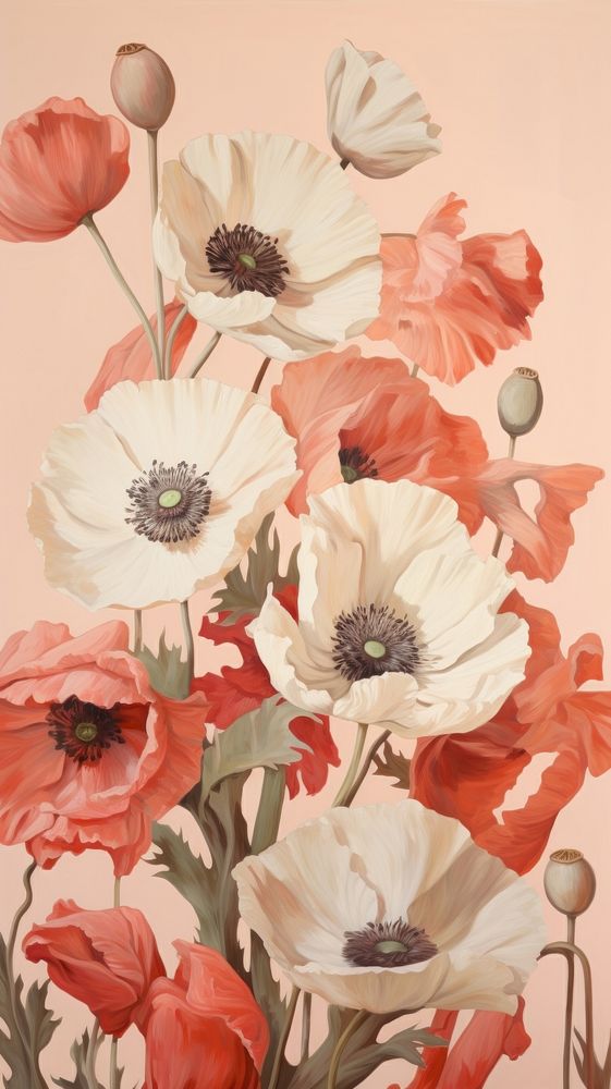  Poppy flower pattern painting plant art. AI generated Image by rawpixel.