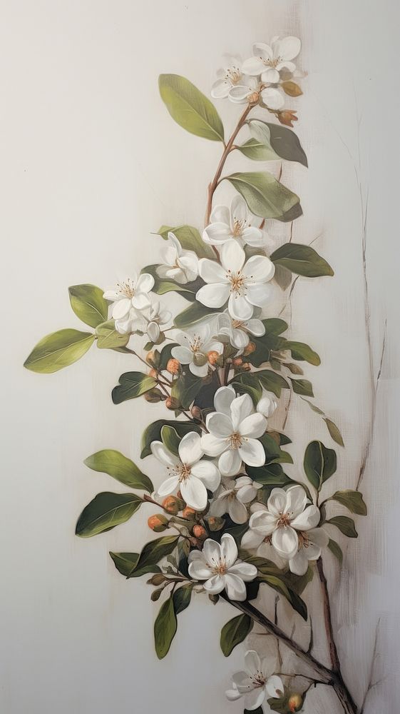 Jasmin bush flower painting plant. AI generated Image by rawpixel.