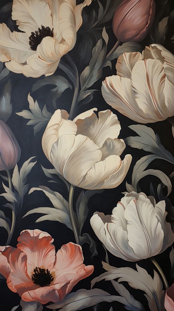  Black tulip flower pattern painting backgrounds plant. 