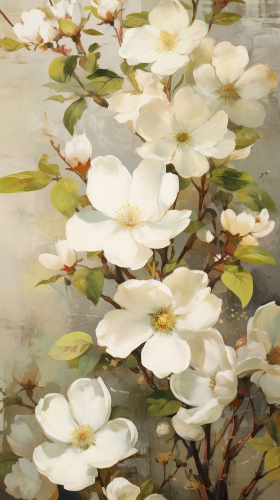  White flowers pattern painting backgrounds blossom. AI generated Image by rawpixel.