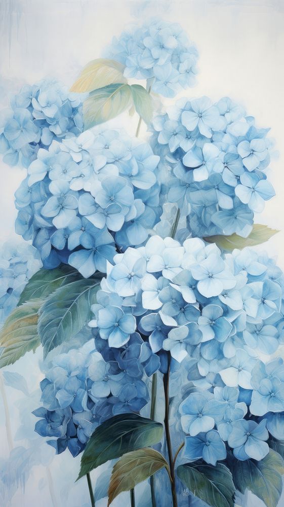  Blue hydrangea pattern painting flower nature. AI generated Image by rawpixel.