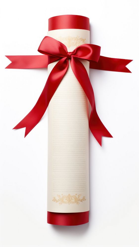 Paper scroll ribbon red white background.