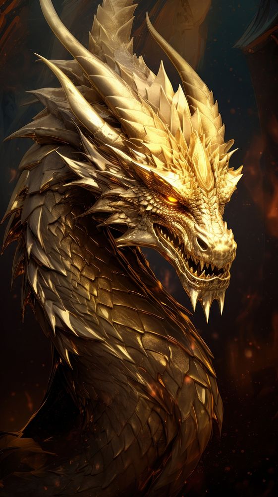 Illustration of a dragon animal gold darkness.