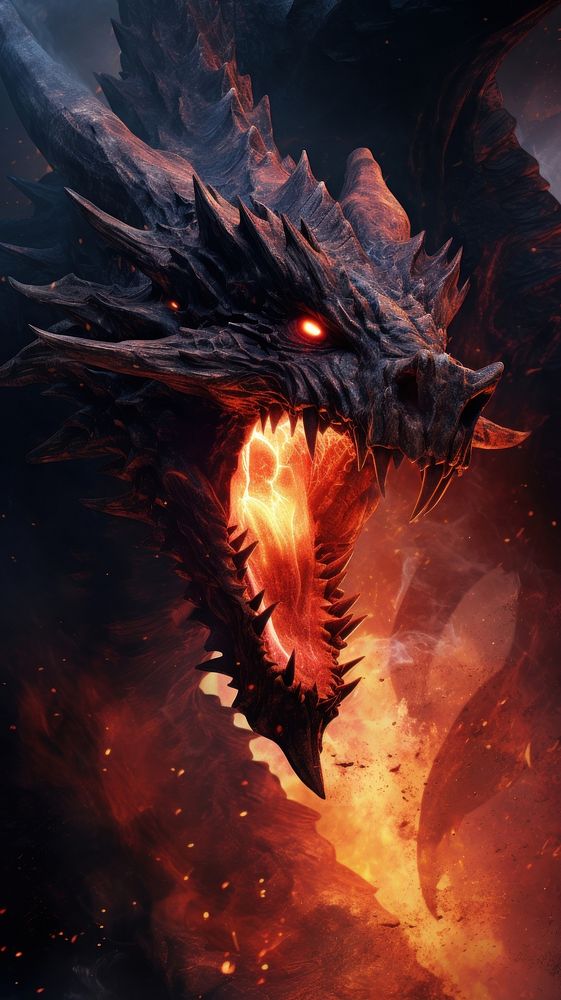 Illustration of a dragon fire breath outdoors creativity aggression.