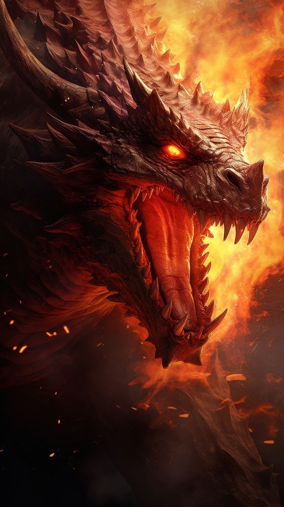 Illustration of a dragon fire breath aggression darkness burning.