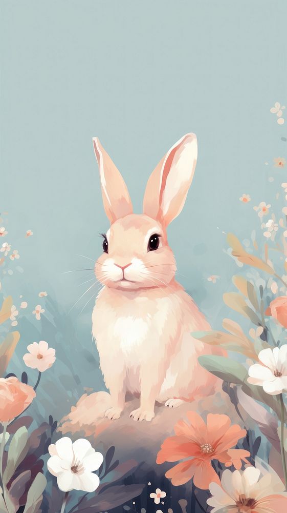 Illustration of a rabbit and flowers rodent animal mammal.