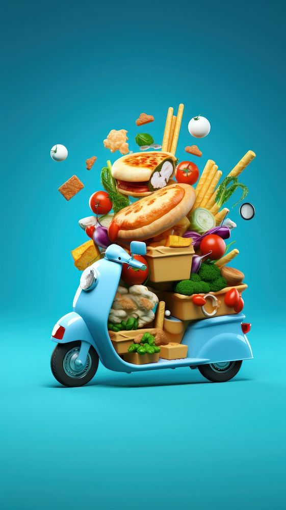 Online food delivery vehicle meal blue.