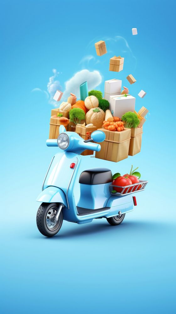 Online food delivery vehicle scooter blue.