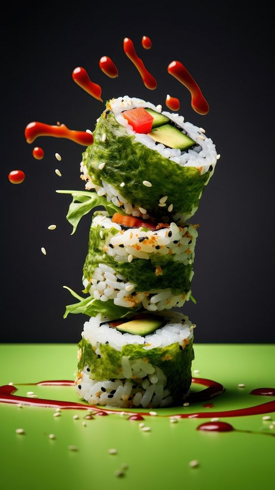 Vegan vegetables sushi rolls food meal dish.