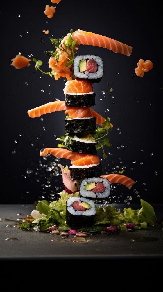Vegan vegetables sushi rolls food rice meal.