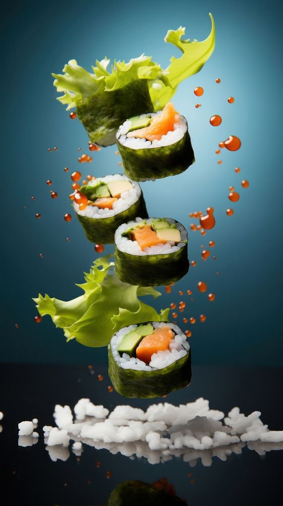 Vegan vegetables sushi rolls food rice freshness.