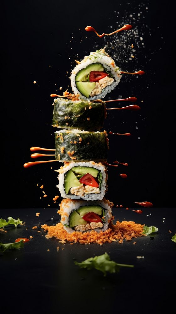 Vegan vegetables sushi rolls food meal rice.