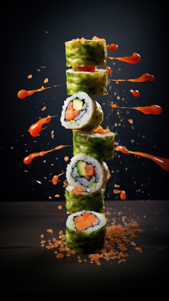 Vegan vegetables sushi rolls food rice freshness.