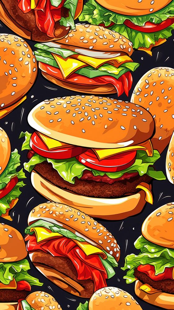 Pattern with burgers food backgrounds hamburger.