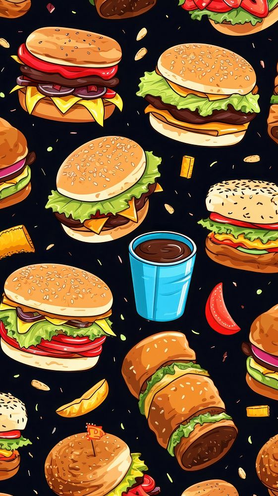 Pattern with burgers food meal backgrounds.