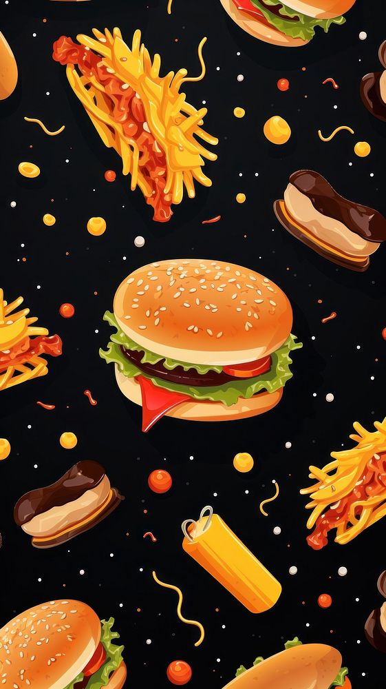Pattern with burgers food meal hamburger.