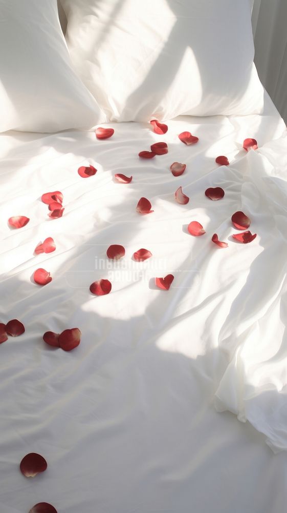  Rose petals on the white bed flower plant relaxation. AI generated Image by rawpixel.