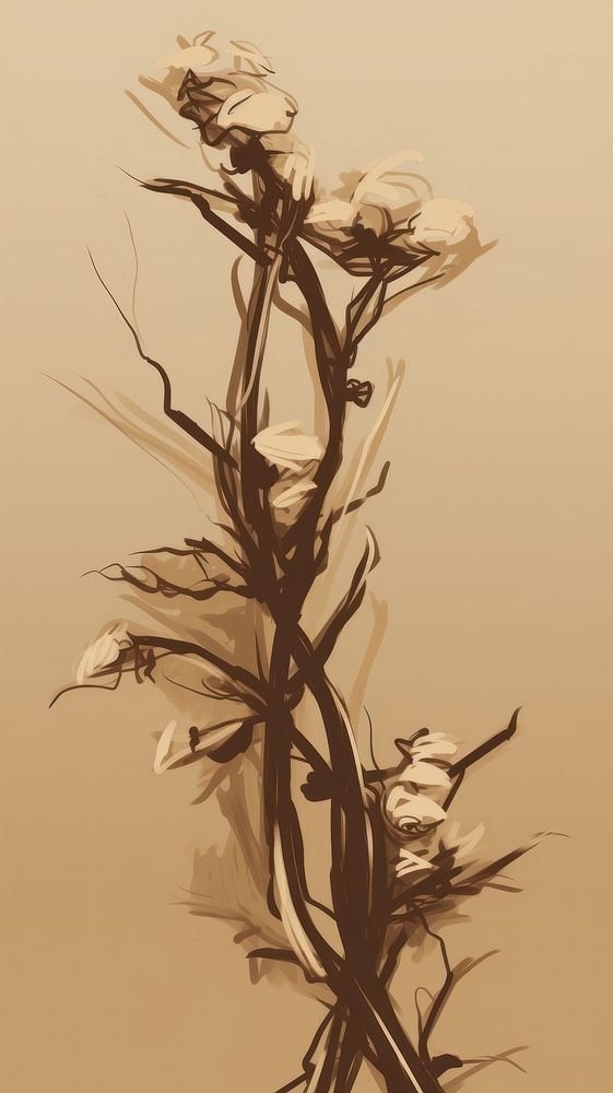  Bloomimg bush sketch drawing flower. AI generated Image by rawpixel.