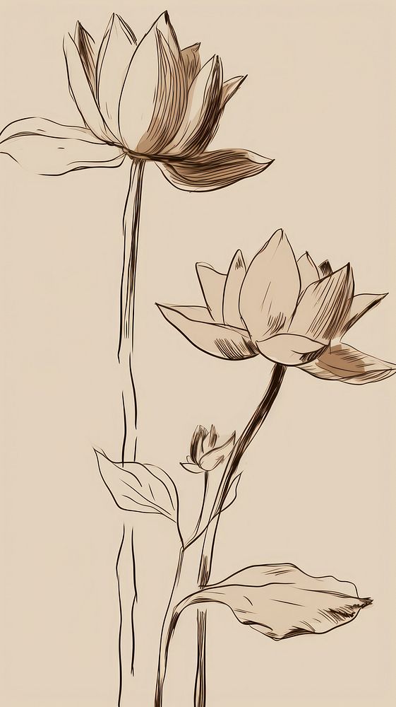  Lotus flowers sketch drawing plant. AI generated Image by rawpixel.