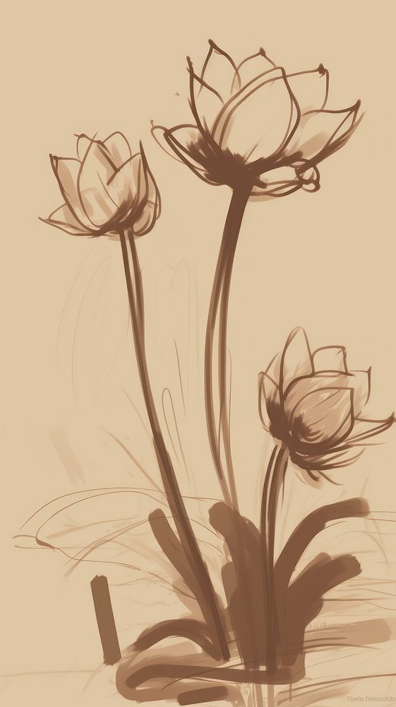  Lotus flowers sketch drawing plant. AI generated Image by rawpixel.