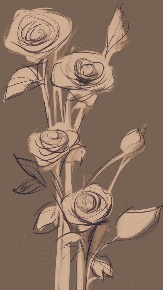  Rose bouquet flower sketch pattern. AI generated Image by rawpixel.
