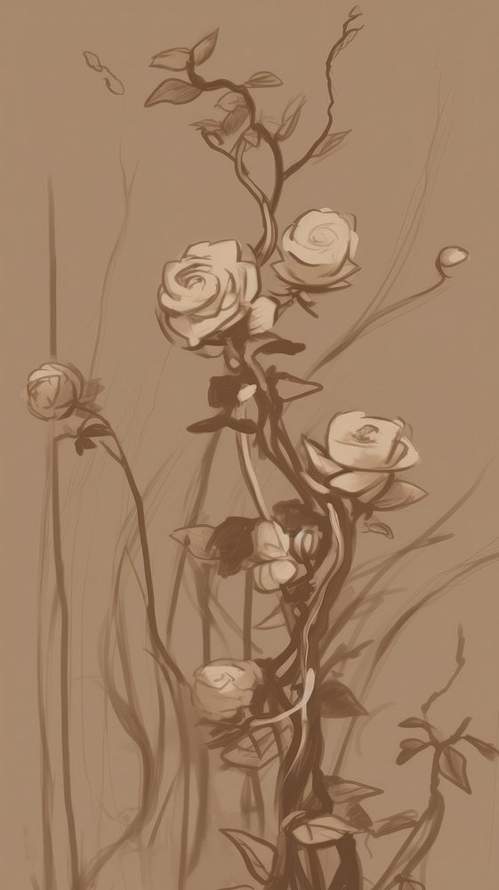  Rose bushes flower sketch drawing. AI generated Image by rawpixel.