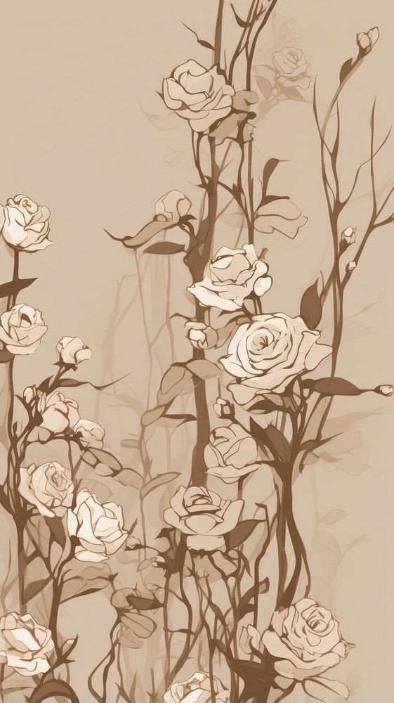  Rose bushes flower sketch pattern. AI generated Image by rawpixel.
