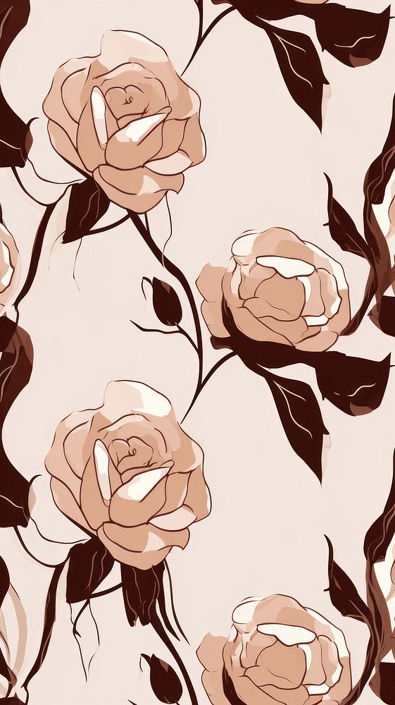  Rose flowers repeated pattern sketch plant backgrounds. AI generated Image by rawpixel.