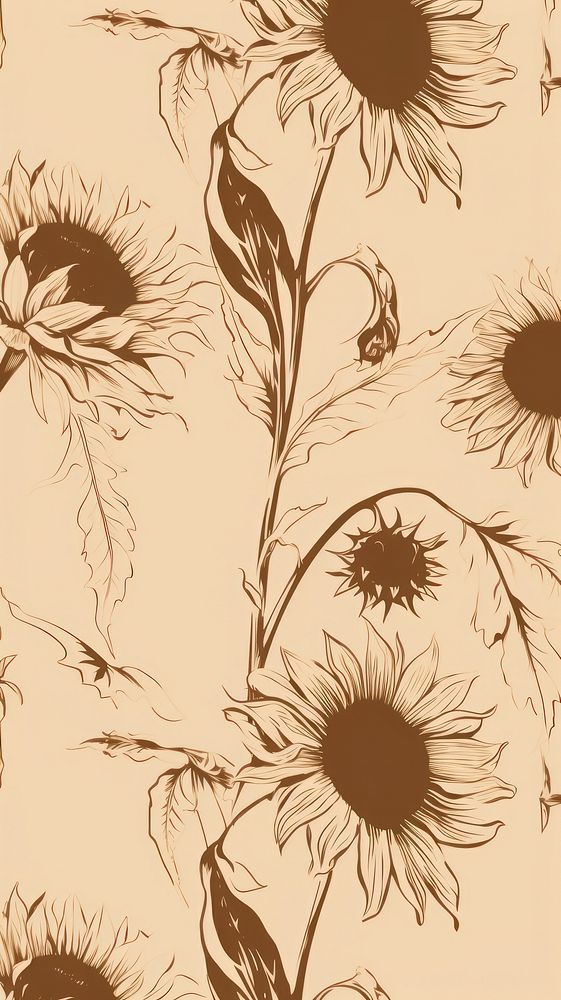  Sunflower blooming pattern sketch drawing. AI generated Image by rawpixel.