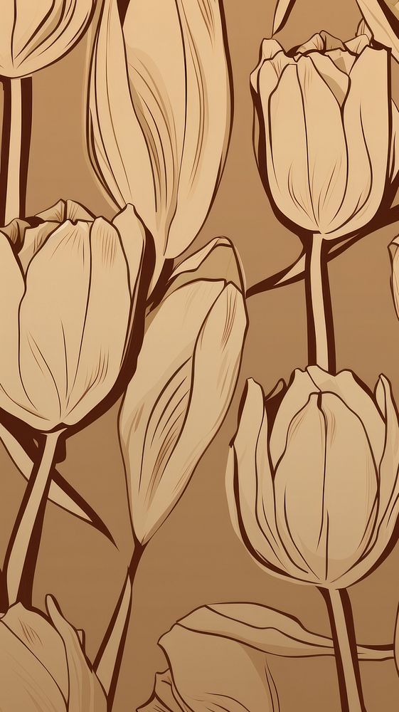  Tulip flower pattern sketch plant. AI generated Image by rawpixel.
