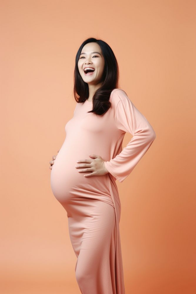 Happy Pregnant asian Woman pregnant portrait sleeve.