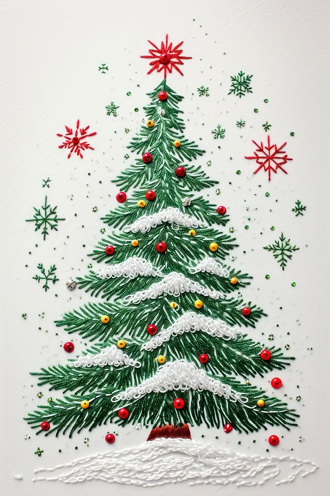 Christmas tree in embroidery style plant celebration decoration.