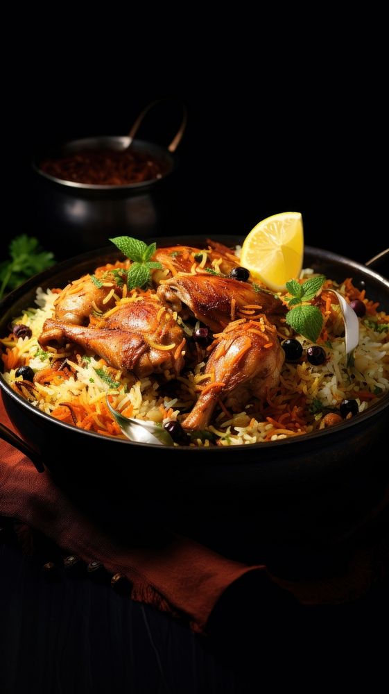 Indian chicken biryani food meal dish.