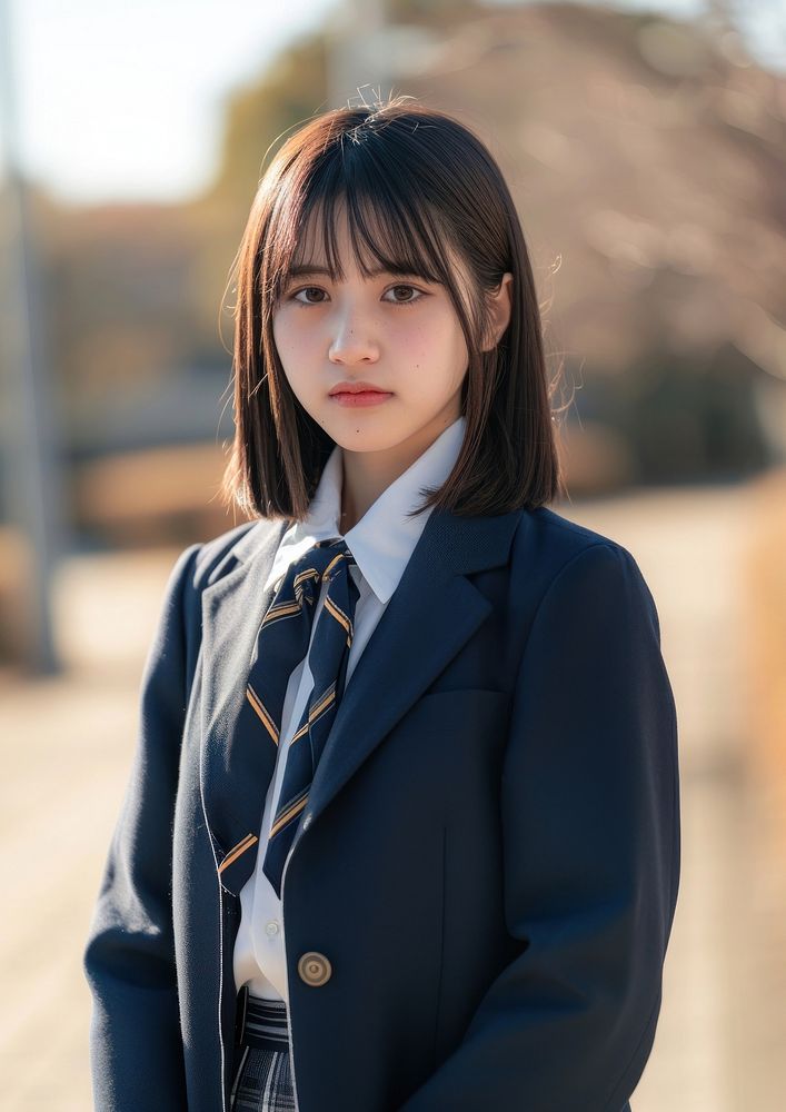 Japanese high school student photography standing portrait.