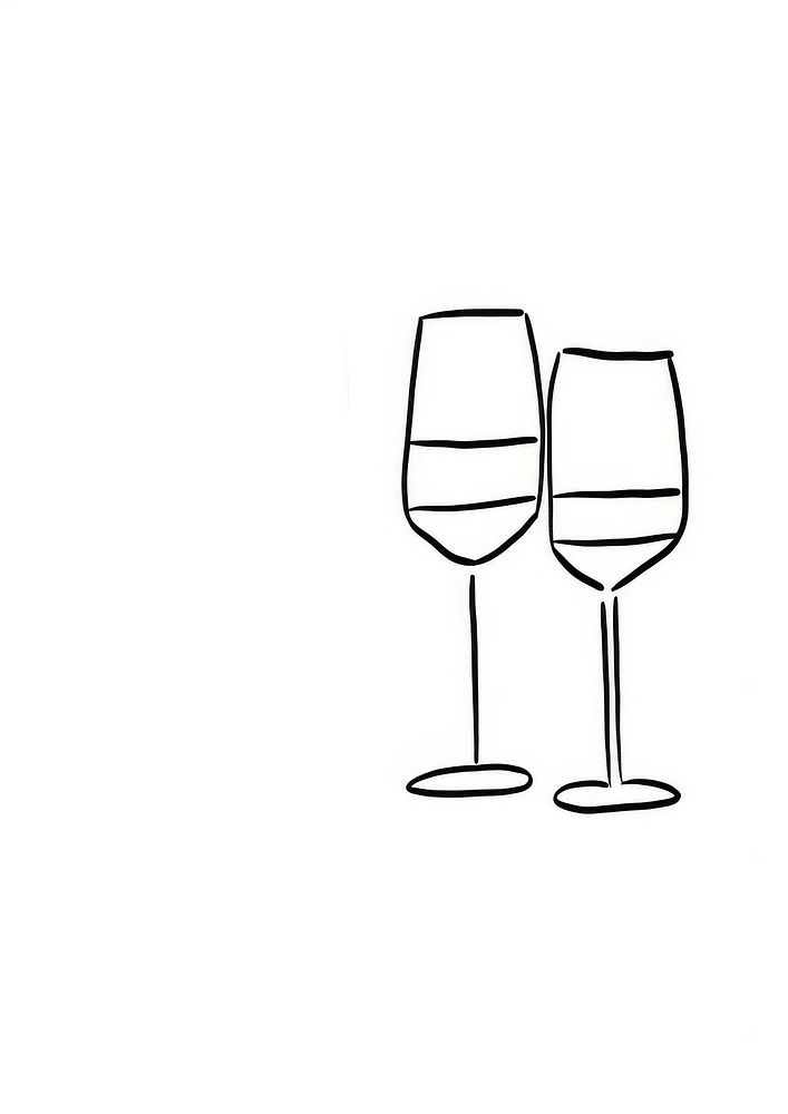 Wine bottle and wine glasse sketch line white background.