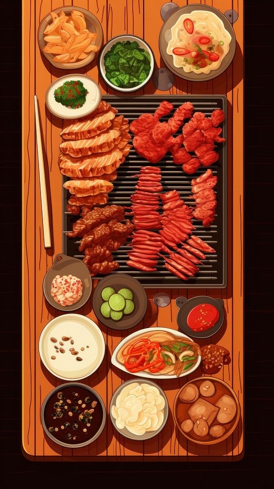 Traditional korean food barbecue grilling cooking.