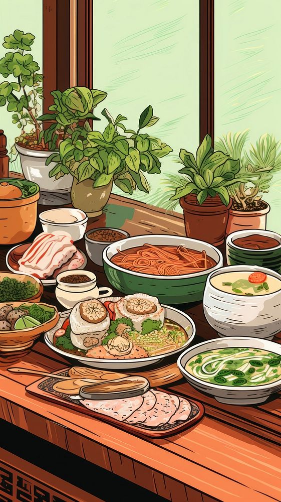 Popular Vietnamese dishes restaurant table plate.