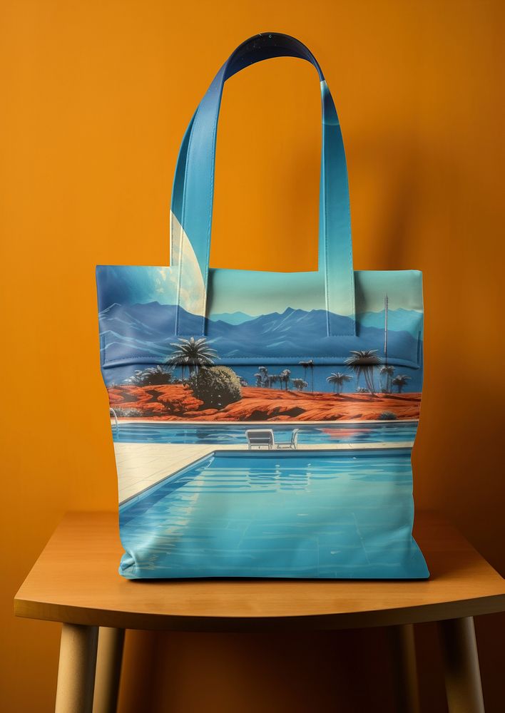 Printed tote bag on wooden chair