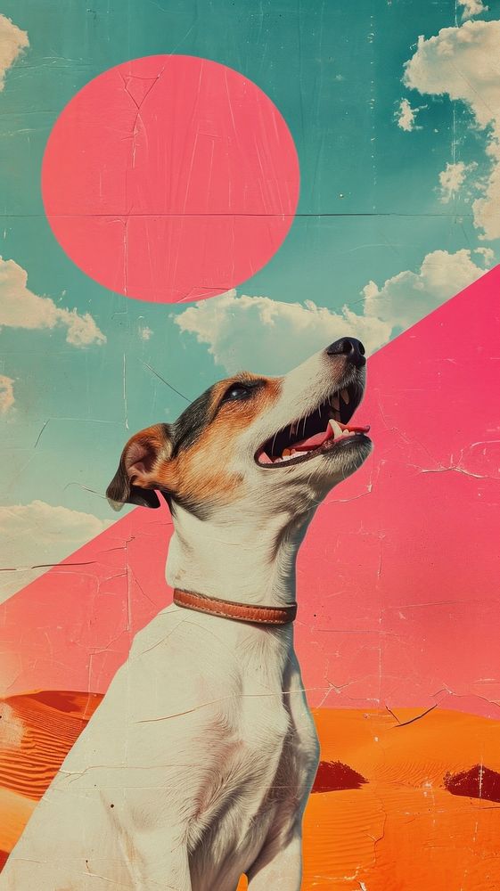 Dreamy Retro Collages whit a happy dog mammal animal pet.