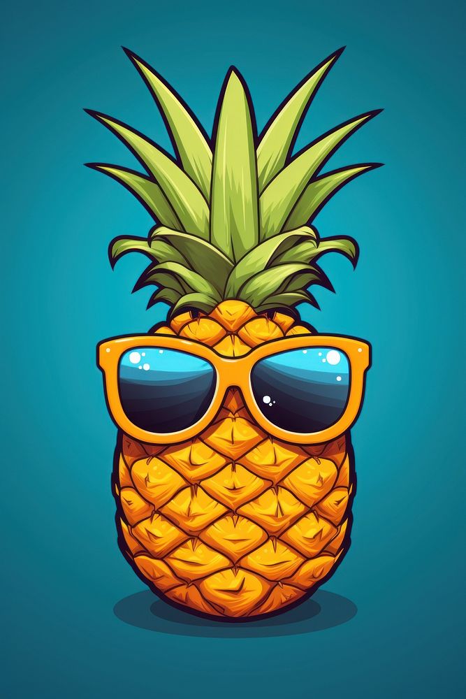 Pineapple wearing sunglasses cartoon plant fruit.