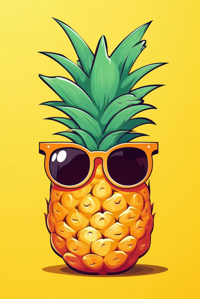 Pineapple wearing sunglasses cartoon plant fruit.