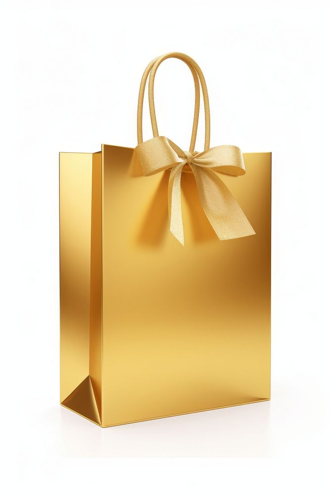 A shopping bag handbag gold white background.