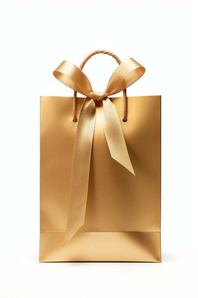 A shopping bag gold white background celebration.