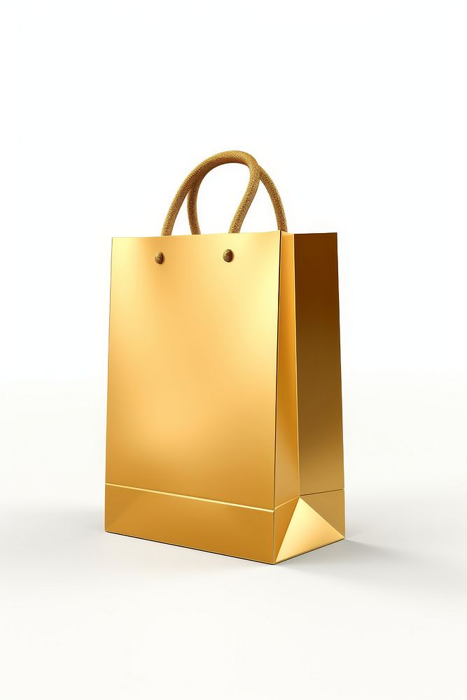 A shopping bag icon handbag gold white background.