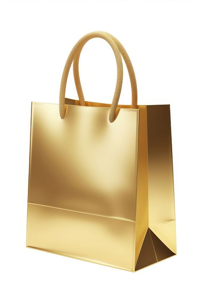 A shopping bag icon handbag gold white background.