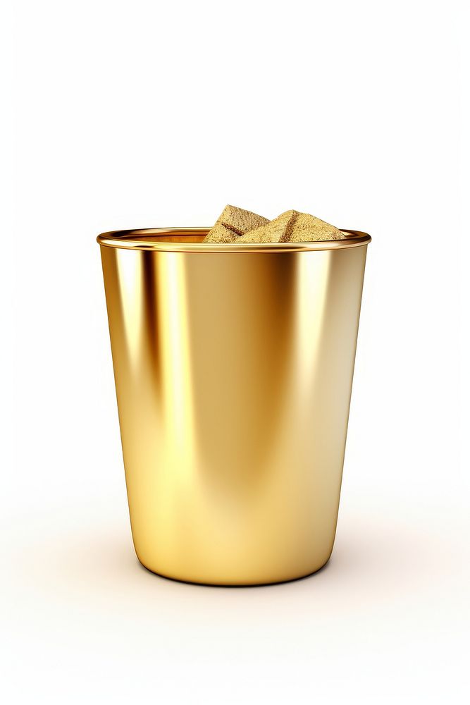 A recycle bin gold white background flowerpot.