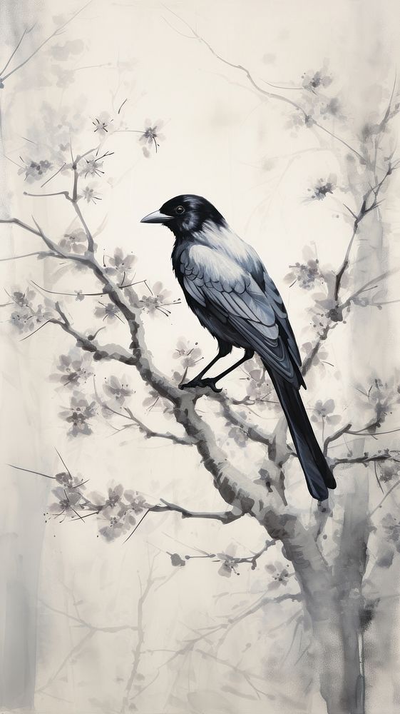 Painting animal bird tree.