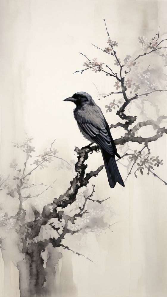 Painting animal bird tree.