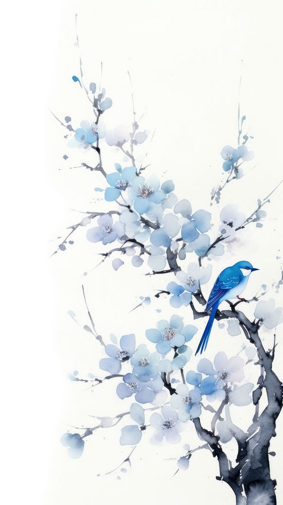 Blue bird on a flower tree branch blossom nature plant.