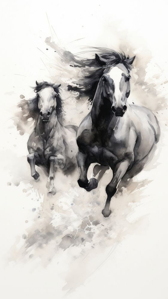 Horses running painting drawing animal.